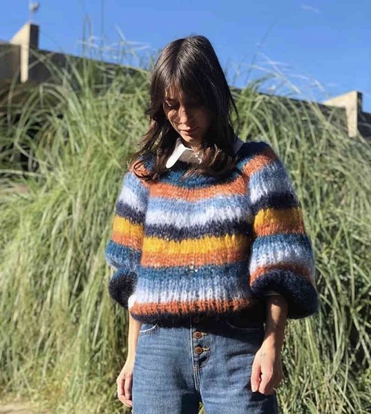 boho winter pullover o neck rainbow stripes mohair long sleeve women sweater gypsy female warm sweaters, White;black
boho winter pullover o neck rainbow stripes mohair long sleeve women sweater gypsy female warm sweaters, White;black