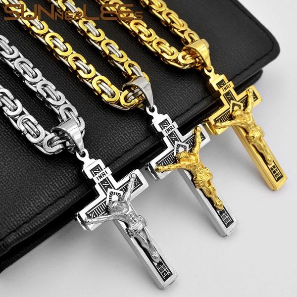 pendant necklaces sunnerlees stainless steel jesus christ cross necklace byzantine link chain silver color gold plated men boy sp249
pendant necklaces sunnerlees stainless steel jesus christ cross necklace byzantine link chain silver color gold plated men boy sp249