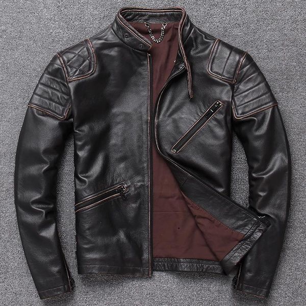 men's leather & faux heavy locomotive fur american retro do old layer cow lear jackets man riding suit jacket, Black
men's leather & faux heavy locomotive fur american retro do old layer cow lear jackets man riding suit jacket, Black