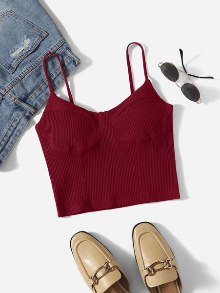 rib-knit cami y1yd#, White