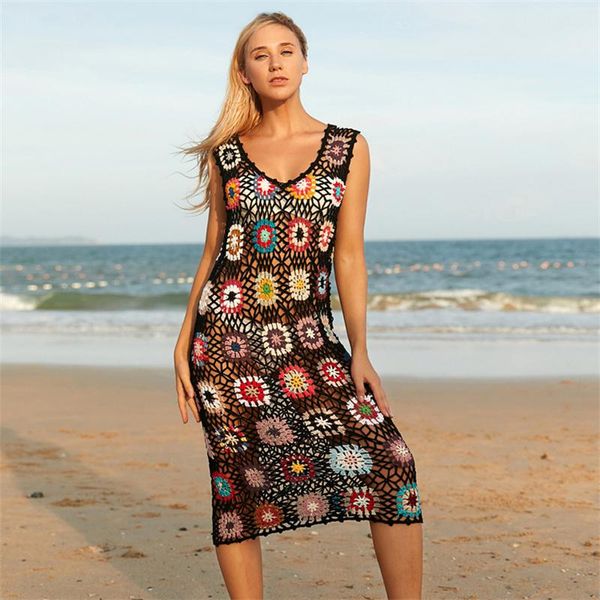 women's swimwear vintage plus size sleeveless crochet cover up long dress beachwear, White;black
women's swimwear vintage plus size sleeveless crochet cover up long dress beachwear, White;black