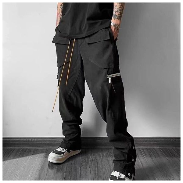 men's pants fashion high street multi-pocket overalls drawstring closed zipper stitching trousers trendy men, Black
men's pants fashion high street multi-pocket overalls drawstring closed zipper stitching trousers trendy men, Black