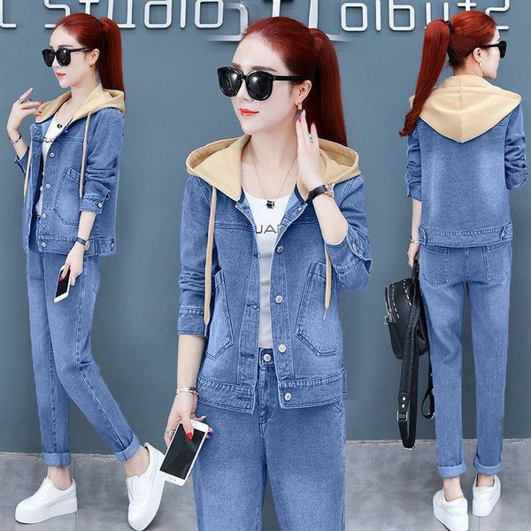 women's two piece pants casual 2021 fashion woman denim jacket + jeans track suit ladies hooded tracksuits lady two-piece set, White
women's two piece pants casual 2021 fashion woman denim jacket + jeans track suit ladies hooded tracksuits lady two-piece set, White