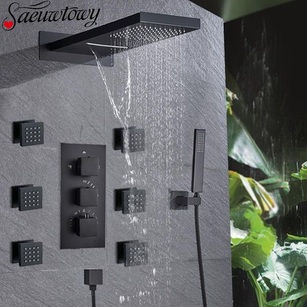 thermostatic black/chrome rain shower faucet back massage set conceal bathroom waterfall taps sets
thermostatic black/chrome rain shower faucet back massage set conceal bathroom waterfall taps sets