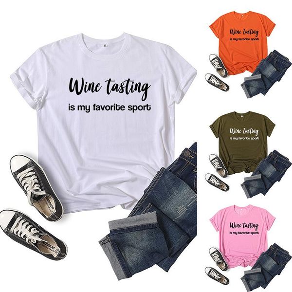 women's t-shirt wine tasting is my favorite sport print women t shirt short sleeve o neck loose tshirt ladies tee camisetas mujer, White
women's t-shirt wine tasting is my favorite sport print women t shirt short sleeve o neck loose tshirt ladies tee camisetas mujer, White