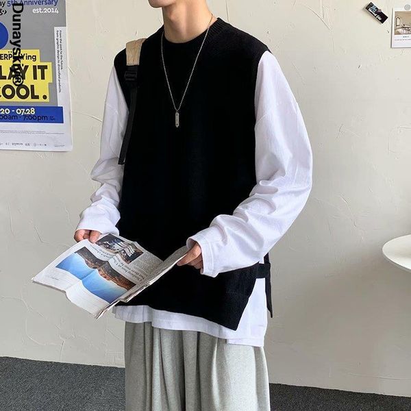 men's vests sweater vest men side-slit o-neck plus size 3xl loose vintage ripped stylish korean-style leisure knitted autumn chic, Black;white
men's vests sweater vest men side-slit o-neck plus size 3xl loose vintage ripped stylish korean-style leisure knitted autumn chic, Black;white