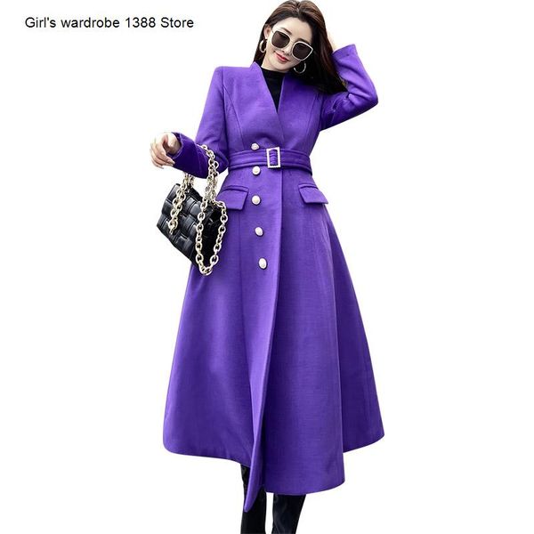 women's wool & blends autumn and winter 2021 purple woolen coat for middle long style thickened over the knee fashion, Black
women's wool & blends autumn and winter 2021 purple woolen coat for middle long style thickened over the knee fashion, Black