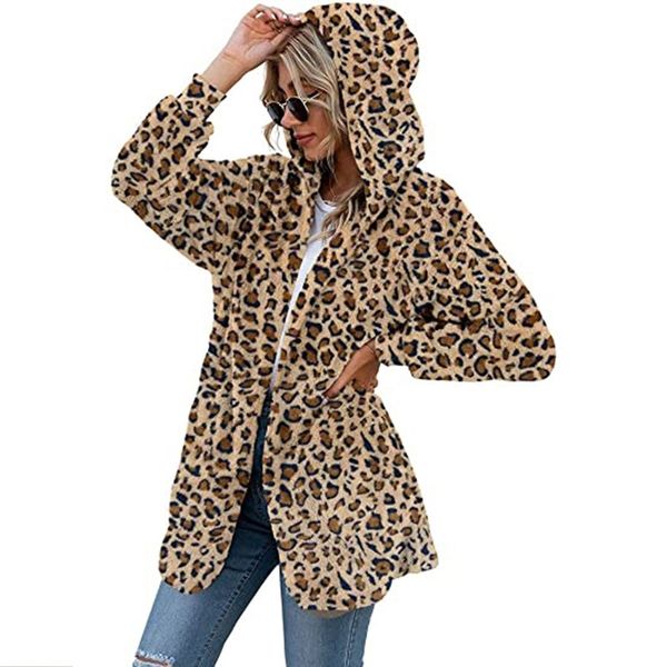 new fashion warm coat temperament leisure leopard hooded women's coat thickened medium and long plush coat, Black;red
new fashion warm coat temperament leisure leopard hooded women's coat thickened medium and long plush coat, Black;red