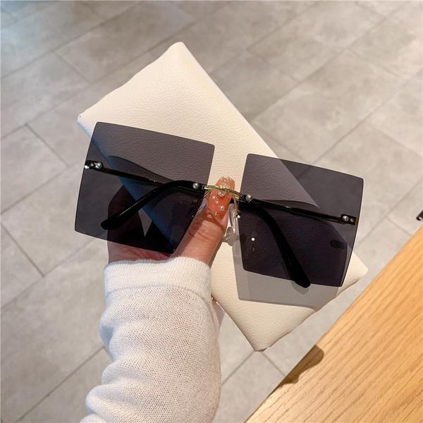 sunglasses 2021 women oversized rimless cutting lens sun glasses vintage metal black outdoor uv protiction femal, White;black
sunglasses 2021 women oversized rimless cutting lens sun glasses vintage metal black outdoor uv protiction femal, White;black