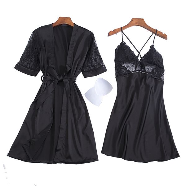 women robe & gown sets lace sleep lounge pijama long sleeve ladies nightwear bathrobe night dress with chest pads, Black;red
women robe & gown sets lace sleep lounge pijama long sleeve ladies nightwear bathrobe night dress with chest pads, Black;red