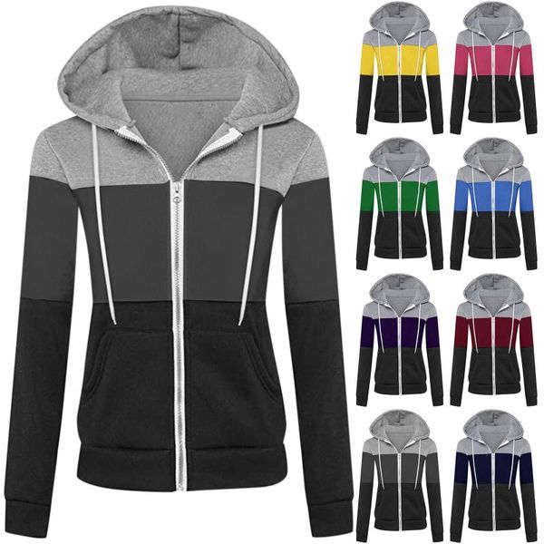 women's hoodies & sweatshirts hoodie sport long sleeve color contrast patchwork zipper hooded pocket jacket femme, Black
women's hoodies & sweatshirts hoodie sport long sleeve color contrast patchwork zipper hooded pocket jacket femme, Black