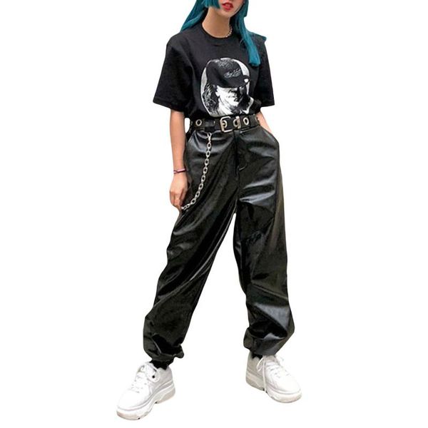 women's pants & capris women solid color trousers with pockets, pu leather loose fit middle waist long, Black;white
women's pants & capris women solid color trousers with pockets, pu leather loose fit middle waist long, Black;white