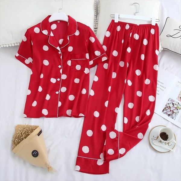 julys song polka dot womens sleepwears pajamas set lapel casual short sleeve long pants homewear summer faux silk soft sleepwear, Black;red
julys song polka dot womens sleepwears pajamas set lapel casual short sleeve long pants homewear summer faux silk soft sleepwear, Black;red