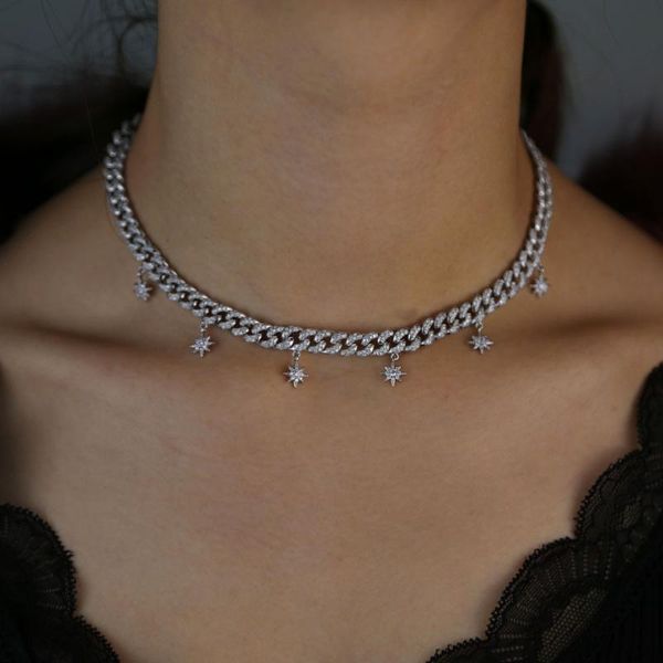fashion iced out cuban link chain women choker necklaces for northstar starbrust bling cz charm party jewelry chains, Silver
fashion iced out cuban link chain women choker necklaces for northstar starbrust bling cz charm party jewelry chains, Silver
