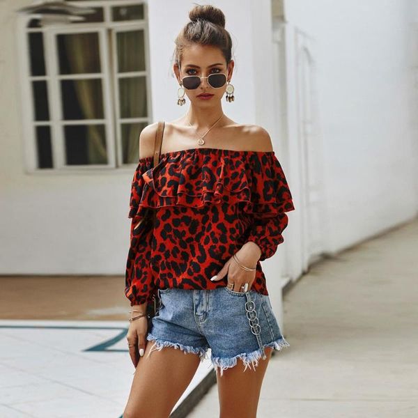 women leopard print long sleeve strapless ruffled blouse ladies spring casual off shoulder shirts for 2021 fashion women's blouses, White
women leopard print long sleeve strapless ruffled blouse ladies spring casual off shoulder shirts for 2021 fashion women's blouses, White