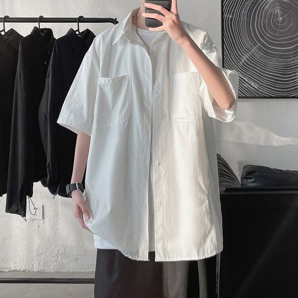 men's casual shirts short-sleeved shirt jacket summer trend korean solid color japanese five-point sleeves, White;black
men's casual shirts short-sleeved shirt jacket summer trend korean solid color japanese five-point sleeves, White;black