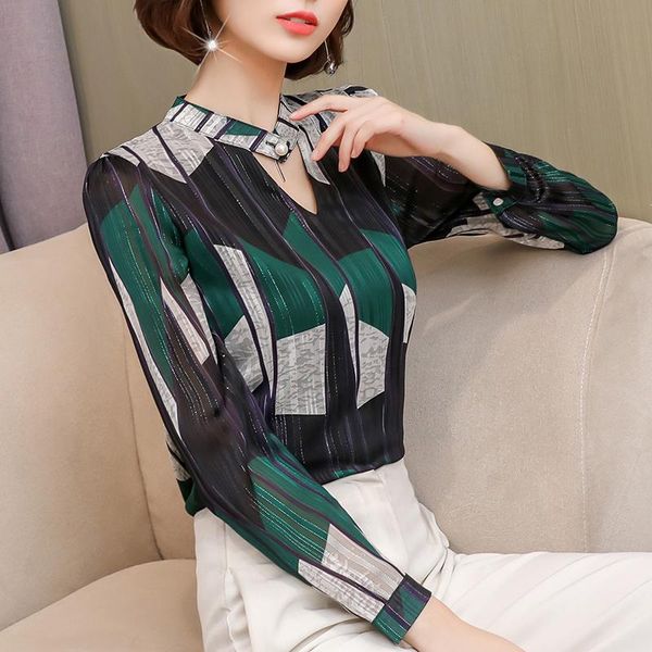 spring fashion print chiffon blouse women clothing long sleeve plus size lady stripe women's blouses & shirts, White
spring fashion print chiffon blouse women clothing long sleeve plus size lady stripe women's blouses & shirts, White