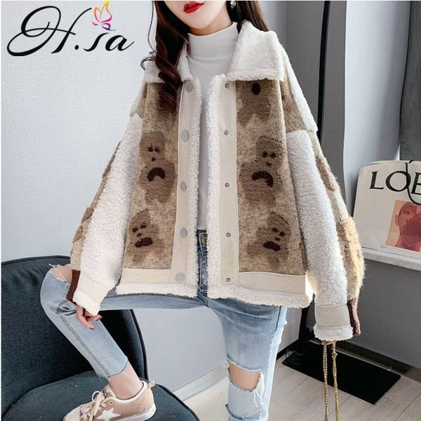 h.sa ropa de mujer turn down collar cardigans cartoon bear sweaters knit jacket loose sweater coat thick 210417, White;black
h.sa ropa de mujer turn down collar cardigans cartoon bear sweaters knit jacket loose sweater coat thick 210417, White;black