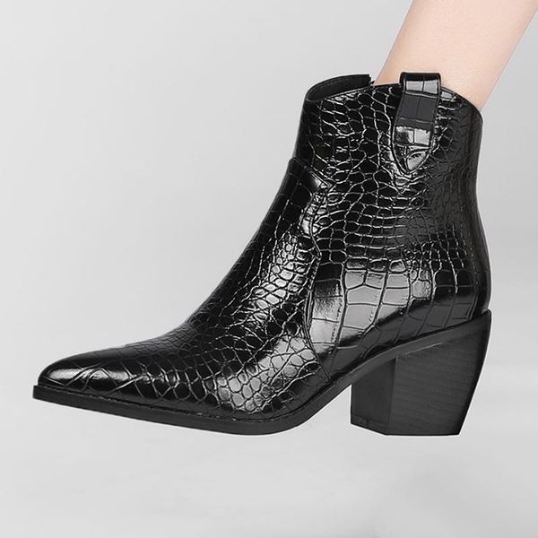 pointed thick heel western boots product embossed crocodile pattern short stone texture autumn winter women's, Black
pointed thick heel western boots product embossed crocodile pattern short stone texture autumn winter women's, Black