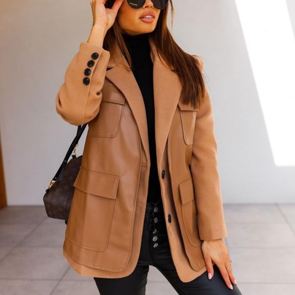 women's suits & blazers floy fashion casual notched women elegant loose patchwork pu leather pockets jackets single breasted ladies, White;black
women's suits & blazers floy fashion casual notched women elegant loose patchwork pu leather pockets jackets single breasted ladies, White;black
