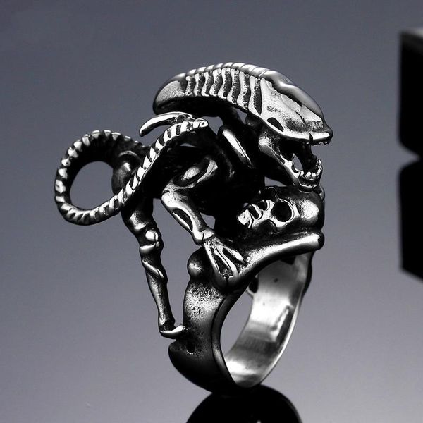 classic movie alien ring titanium steel stereo men's shaped hyperbole animal stainless cluster rings, Golden;silver