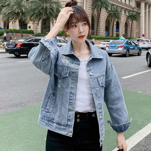 women's jackets czjms fashion embroidery denim jacket women loose casual jean blue outwear korean style autumn female 2021, Black;brown
women's jackets czjms fashion embroidery denim jacket women loose casual jean blue outwear korean style autumn female 2021, Black;brown
