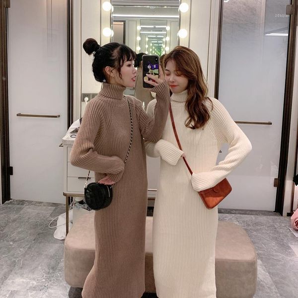 women's sweaters winter korean style women loose casual over the knee high neck thick sweater dress, White;black
women's sweaters winter korean style women loose casual over the knee high neck thick sweater dress, White;black