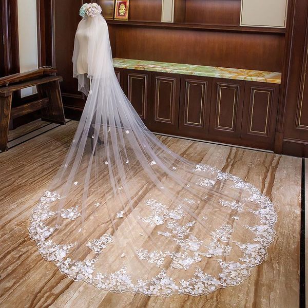 bridal veils embroidery lace cathedral wedding veil with comb ivory tulle 4 meters one layer long appliqued accessories, Black
bridal veils embroidery lace cathedral wedding veil with comb ivory tulle 4 meters one layer long appliqued accessories, Black