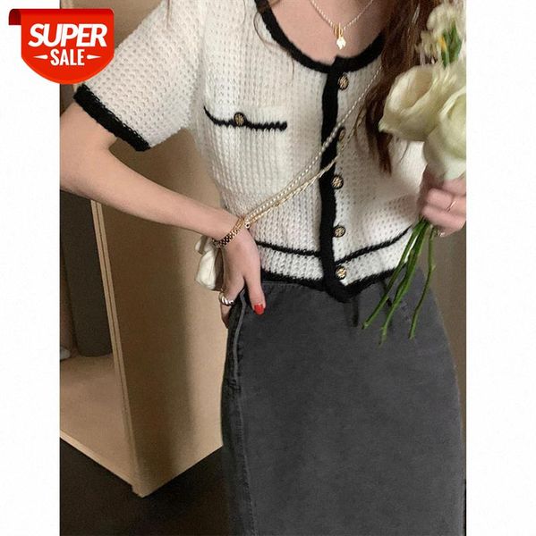 net red temperament contrast color short-sleeved sweater jacket cardigan women's thin korean loose button round neck short on behalf o, White
net red temperament contrast color short-sleeved sweater jacket cardigan women's thin korean loose button round neck short on behalf o, White