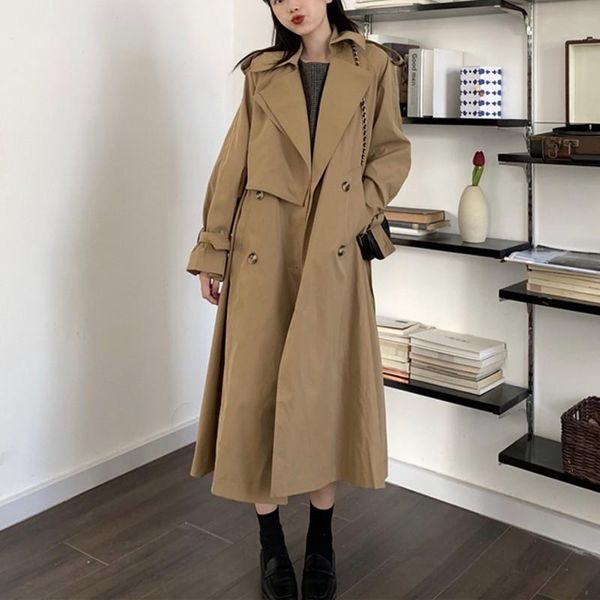 women's trench coats jacket women autumn loose sash tie up korean style khaki streetwear outerwear thin casual windbreaker long coat, Tan;black
women's trench coats jacket women autumn loose sash tie up korean style khaki streetwear outerwear thin casual windbreaker long coat, Tan;black