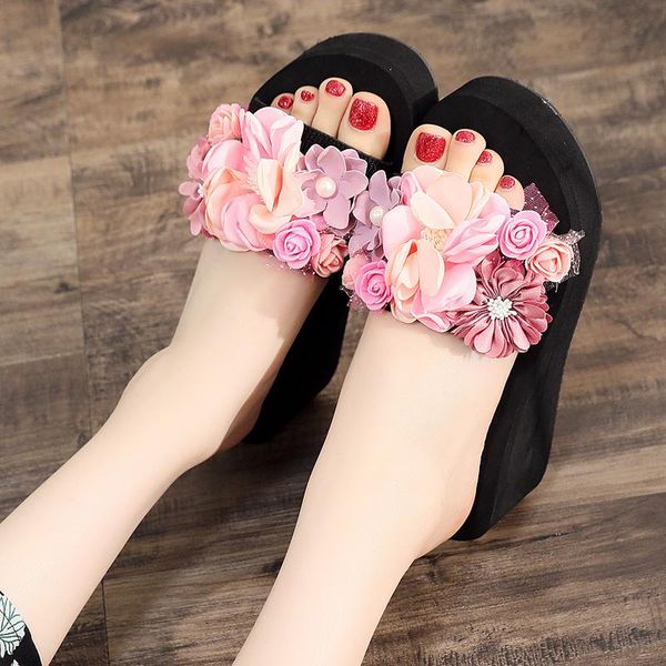 slippers 6cm high heel women's summer flowers flip-flops non-slip outer wear wedge fashion vacation beach shoes, Black
slippers 6cm high heel women's summer flowers flip-flops non-slip outer wear wedge fashion vacation beach shoes, Black