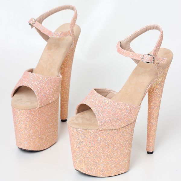 8inch high heel platform exotic dancing glitter ankle strap sandal, Black;white