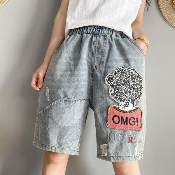 women's jeans korean women baggy shorts streetwear high waist denim girl teen cartoon embroidery ripped distressed pants, Blue
women's jeans korean women baggy shorts streetwear high waist denim girl teen cartoon embroidery ripped distressed pants, Blue