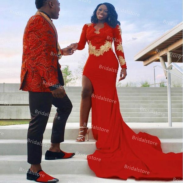 elegant african red slit prom dresses with gold appliques plus size v neck mermaid evening dress long sleeve satin black girls formal gradua
elegant african red slit prom dresses with gold appliques plus size v neck mermaid evening dress long sleeve satin black girls formal gradua