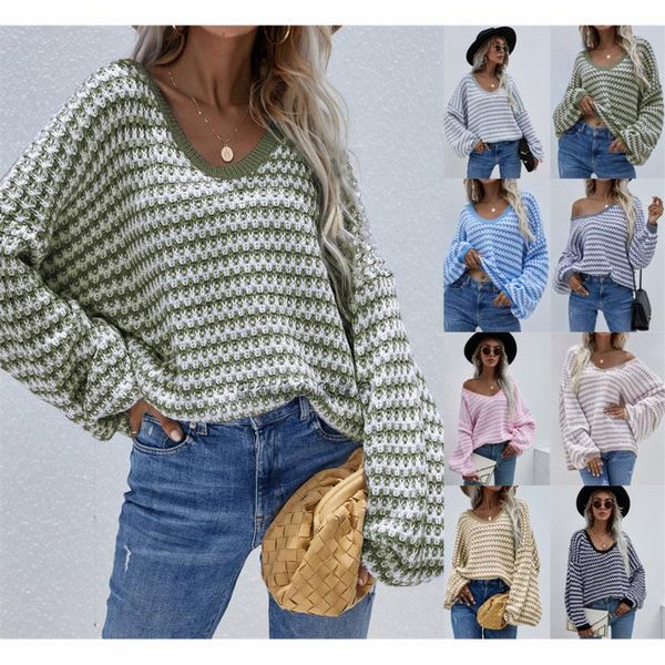 women's sweaters autumn women v neck long sleeve loose knitted striped pullover sweater wdc9284, White;black
women's sweaters autumn women v neck long sleeve loose knitted striped pullover sweater wdc9284, White;black