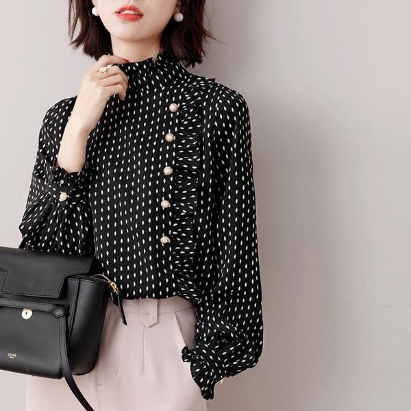 women's blouses & shirts 2021 spring korea fashion women long sleeve ruffles chiffon polka dot print loose casual blouse femme blusas, White
women's blouses & shirts 2021 spring korea fashion women long sleeve ruffles chiffon polka dot print loose casual blouse femme blusas, White