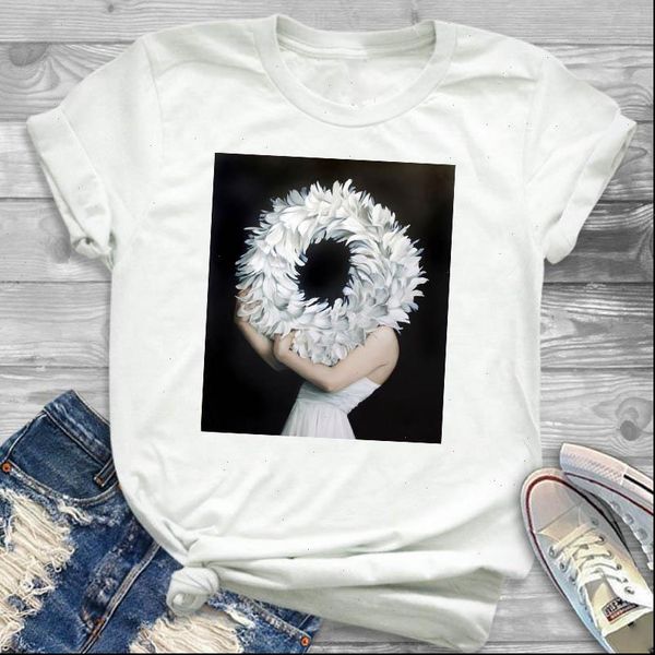 art painting feather printed women t shirt short sleeve tee clothes graphic, White
art painting feather printed women t shirt short sleeve tee clothes graphic, White