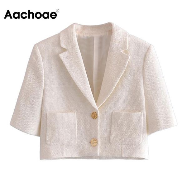 women's suits & blazers aachoae women solid color tweed cropped blazer office lady sing breasted short sleeve jacket coat female chic p, White;black
women's suits & blazers aachoae women solid color tweed cropped blazer office lady sing breasted short sleeve jacket coat female chic p, White;black