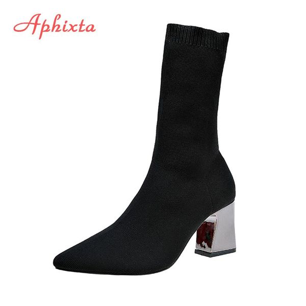 boots aphixta metal color 7cm square heels socks women big size 43 stretch fabric elastic pointed toe shoes ankle boot woman, Black
boots aphixta metal color 7cm square heels socks women big size 43 stretch fabric elastic pointed toe shoes ankle boot woman, Black