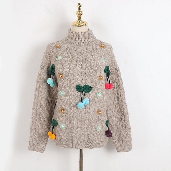 women's sweaters luxury designer brand pullovers for women vintage turtleneck 3d cherry lace flowers loose knitted sweater, White;black
women's sweaters luxury designer brand pullovers for women vintage turtleneck 3d cherry lace flowers loose knitted sweater, White;black
