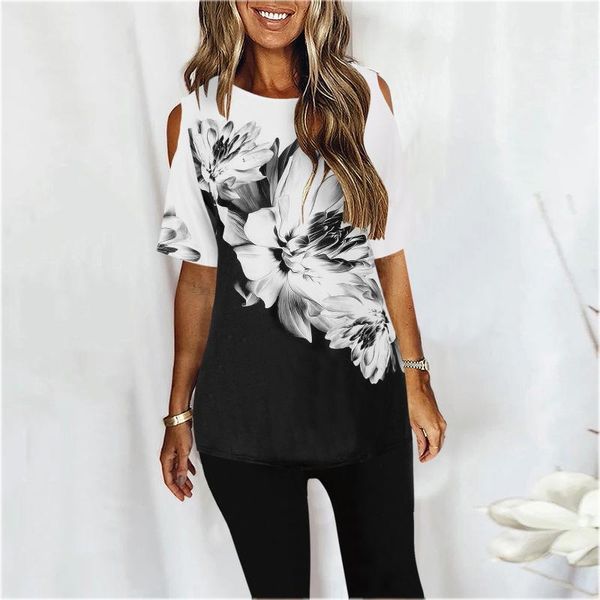 women's blouses & shirts irregular hem off shoulder blouse floral print short sleeve vintage femme elegant and 40#, White
women's blouses & shirts irregular hem off shoulder blouse floral print short sleeve vintage femme elegant and 40#, White
