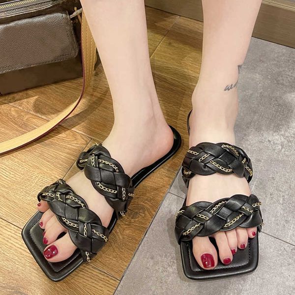 rimocy fashion woven chain flat slippers for women square toe strap beach flip flops woman soft bottom indoor outdoor sandals 210528, Black
rimocy fashion woven chain flat slippers for women square toe strap beach flip flops woman soft bottom indoor outdoor sandals 210528, Black