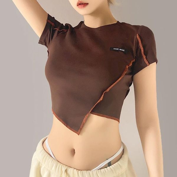 style spring and summer women's wear pure color slim fitting open navel fashion irregular splicing t-shirt for women, White
style spring and summer women's wear pure color slim fitting open navel fashion irregular splicing t-shirt for women, White
