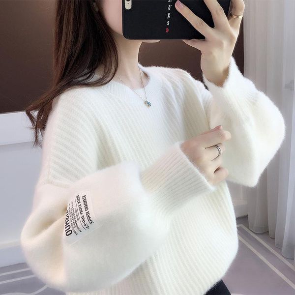 women's sweaters 2021 autumn and winter short thick sweater women loose thin korean style lazy pullover knit bottoming shirt, White;black
women's sweaters 2021 autumn and winter short thick sweater women loose thin korean style lazy pullover knit bottoming shirt, White;black