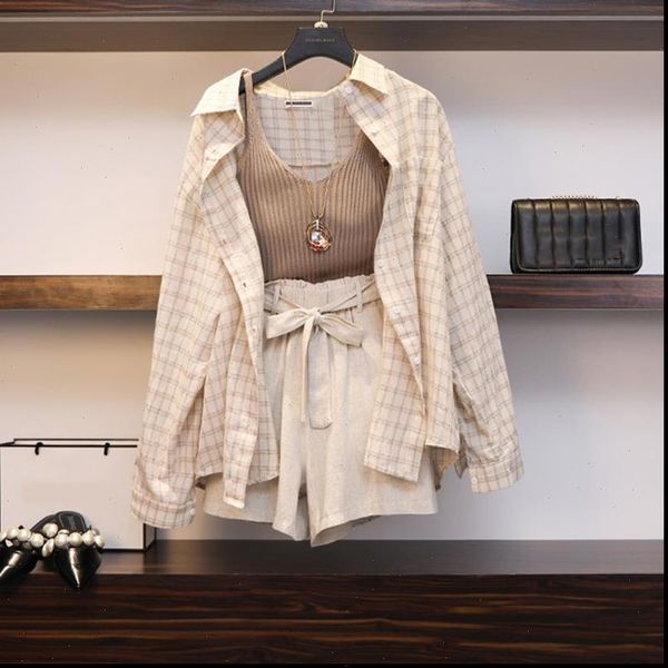 summer suit 3 piece set women tracksuits plaid tank elastic waist belt outfit wide leg long sleeve woman check, Gray
summer suit 3 piece set women tracksuits plaid tank elastic waist belt outfit wide leg long sleeve woman check, Gray