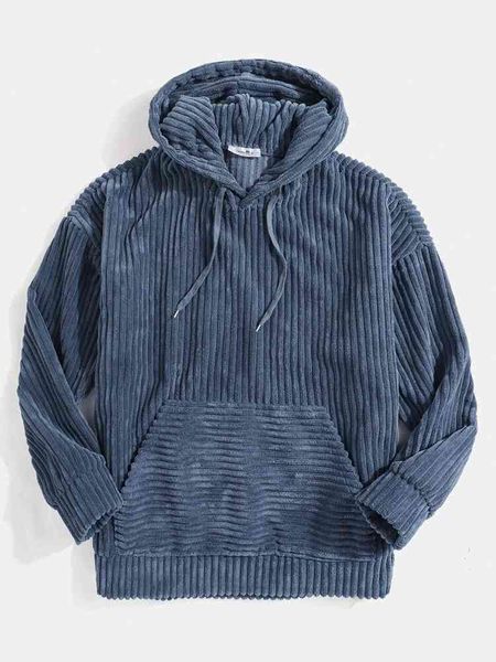 men's sweater thickened corduroy long sve solid color kangaroo pocket hanging shoulder hoodie, Black
men's sweater thickened corduroy long sve solid color kangaroo pocket hanging shoulder hoodie, Black