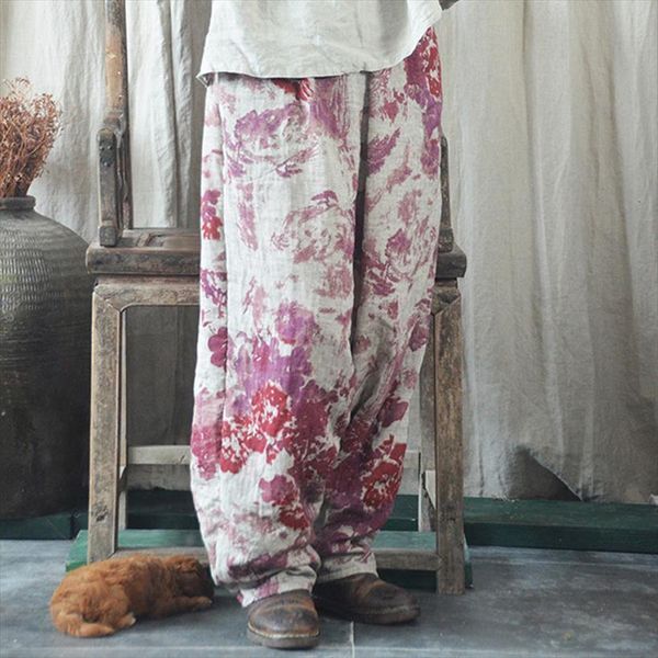 vintage autumn cross print floral women pants elastic waist cotton linen trouser female casual, Black;white
vintage autumn cross print floral women pants elastic waist cotton linen trouser female casual, Black;white