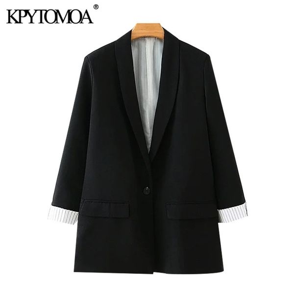 women fashion office wear single button blazer coat long sleeve pockets female outerwear chic 210420, White;black
women fashion office wear single button blazer coat long sleeve pockets female outerwear chic 210420, White;black