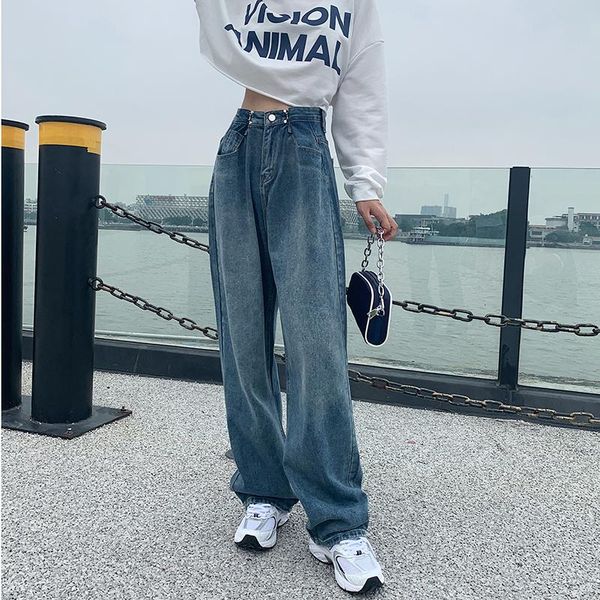 women's jeans fashion women straight wide leg for loose bf mom 2021 summer female high waist casual denim pants streetwear wj283, Blue
women's jeans fashion women straight wide leg for loose bf mom 2021 summer female high waist casual denim pants streetwear wj283, Blue