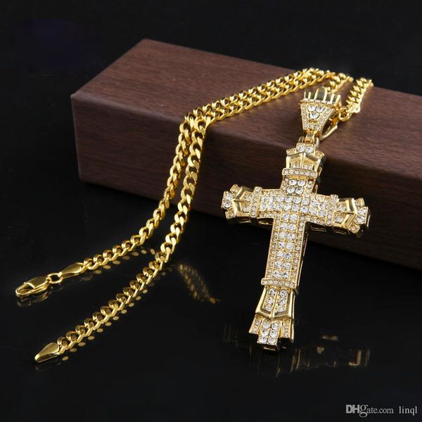 diamond-encrusted retro cross pendant american men hip hop necklace, Silver 
diamond-encrusted retro cross pendant american men hip hop necklace, Silver